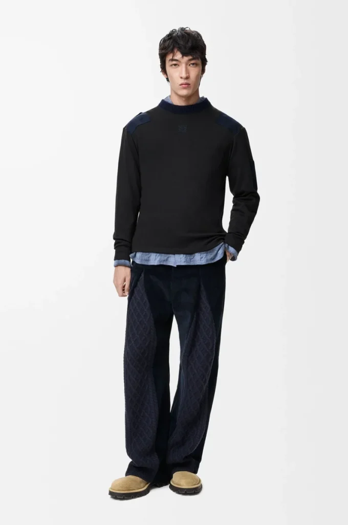 Long sleeve top in cotton blend Anthracite/Dark Navy Long sleeve top in cotton blend Anthracite/Dark Navy