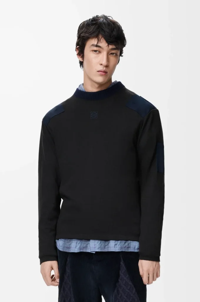 Long sleeve top in cotton blend Anthracite/Dark Navy Long sleeve top in cotton blend Anthracite/Dark Navy