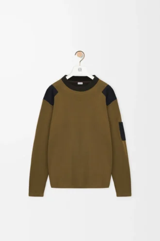 Long sleeve top in cotton blend Khaki/Black