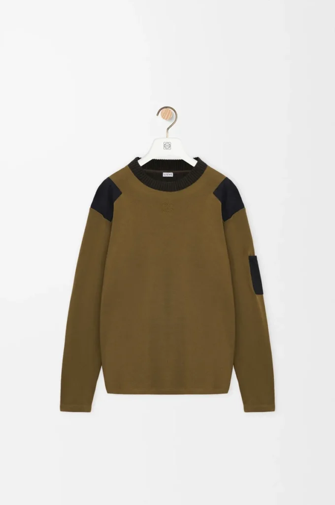 Long sleeve top in cotton blend Khaki/Black Long sleeve top in cotton blend Khaki/Black