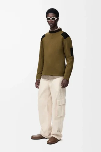 Long sleeve top in cotton blend Khaki/Black