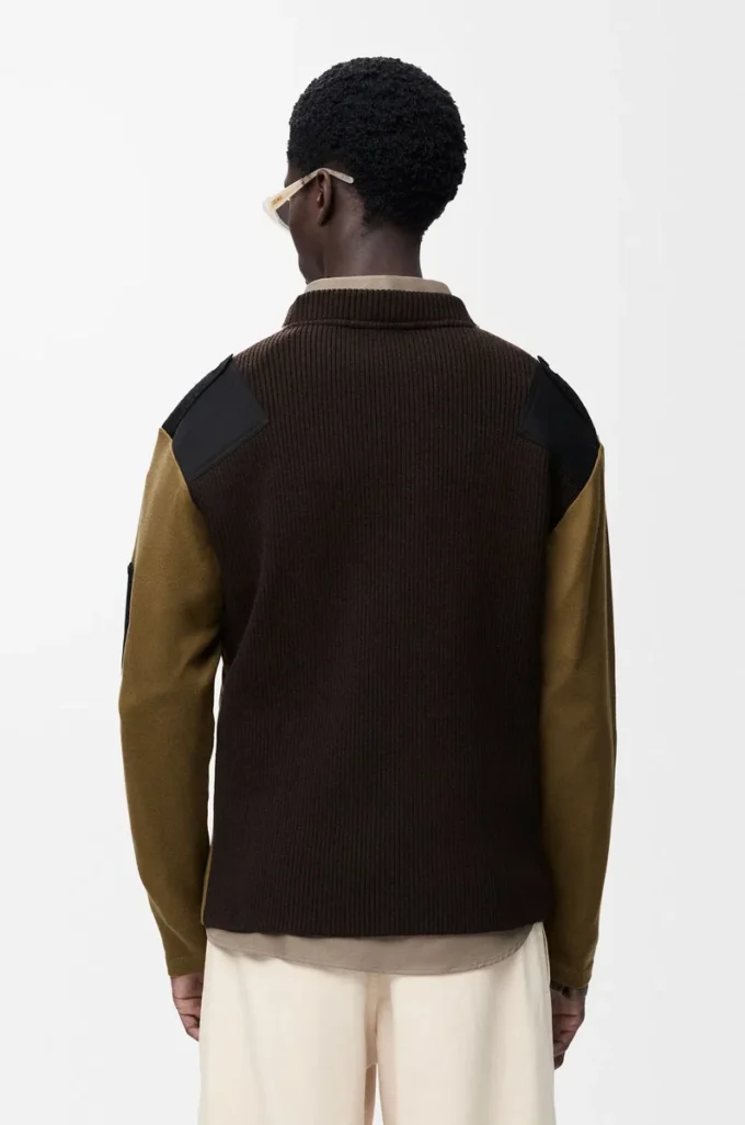 Long sleeve top in cotton blend Khaki/Black Long sleeve top in cotton blend Khaki/Black