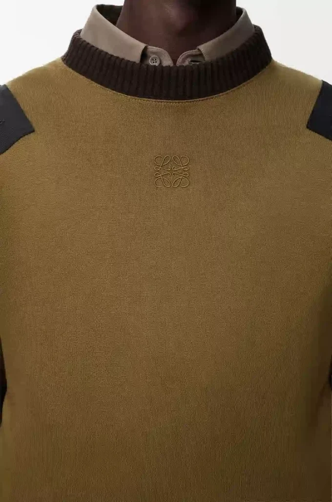 Long sleeve top in cotton blend Khaki/Black Long sleeve top in cotton blend Khaki/Black