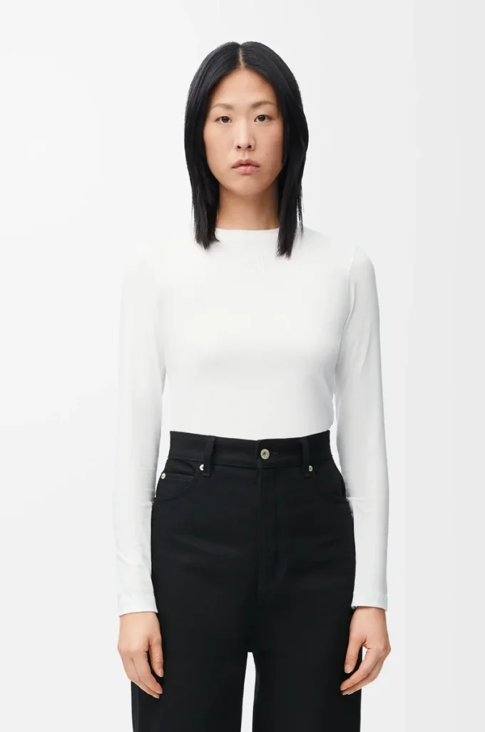 Long sleeve top in modal White Long sleeve top in modal White