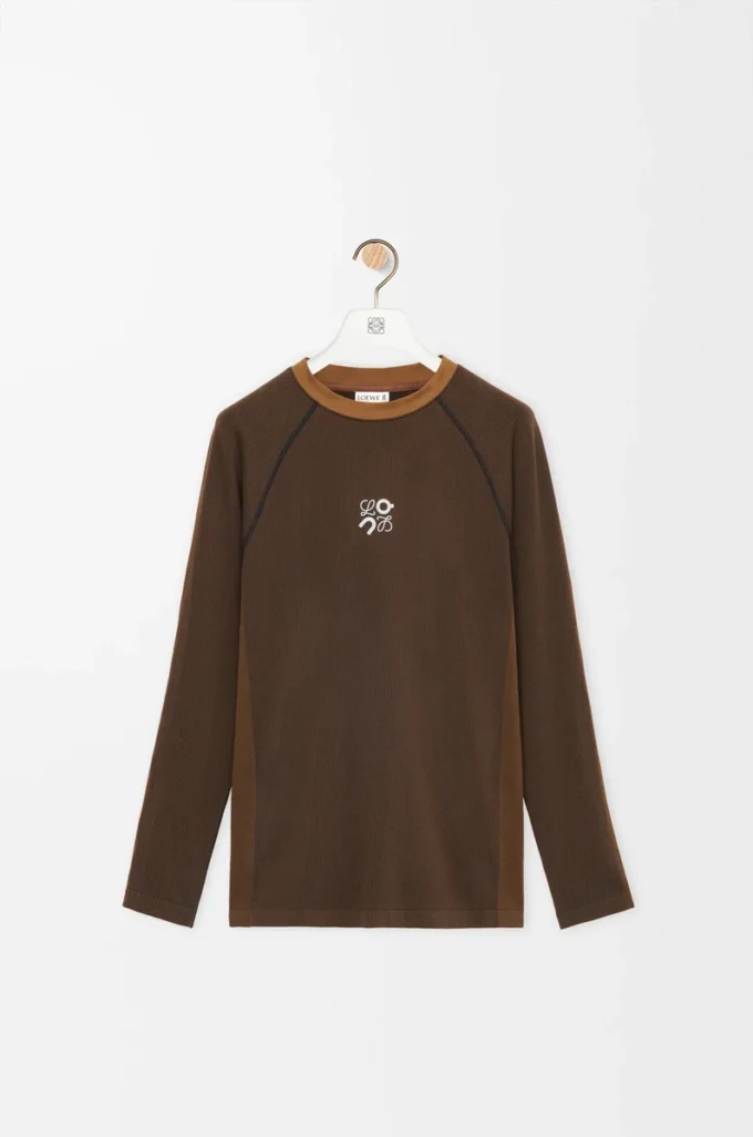 Long sleeve top in technical jersey Toffee