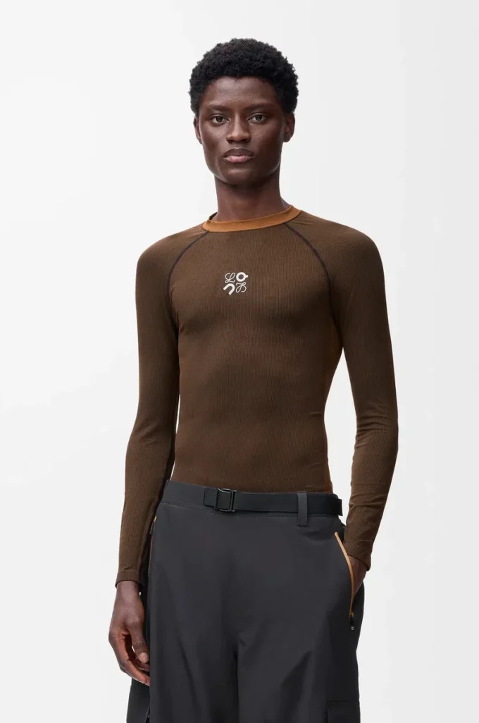 Long sleeve top in technical jersey Toffee