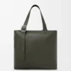 Loop zipped tote in supple grained calfskin Dark Khaki