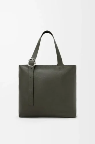 Loop zipped tote in supple grained calfskin Dark Khaki