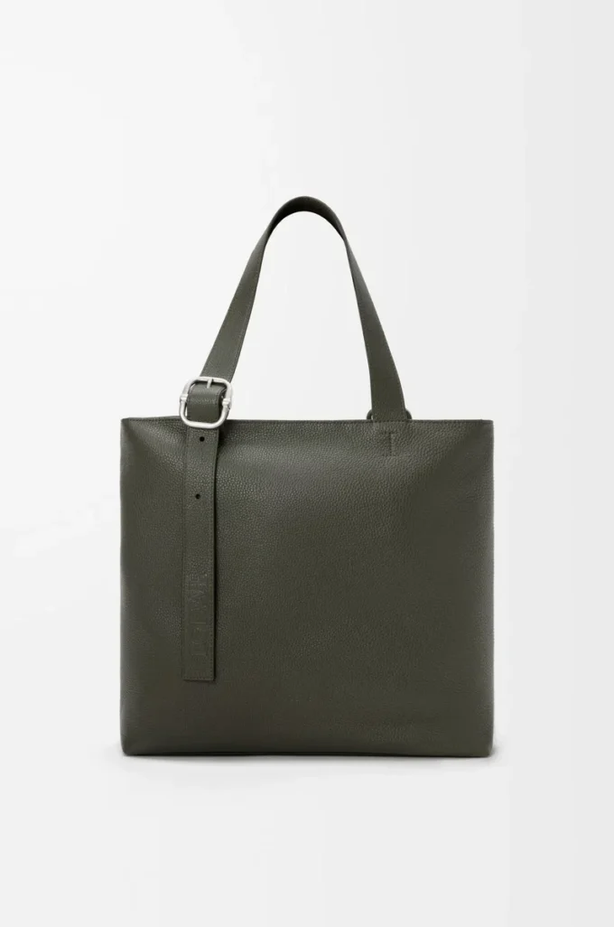 Loop zipped tote in supple grained calfskin Dark Khaki
