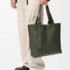 Loop zipped tote in supple grained calfskin Dark Khaki
