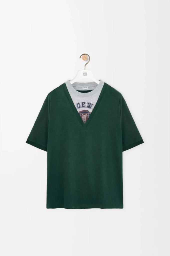 Loose fit T-shirt in cotton blend Green/Grey