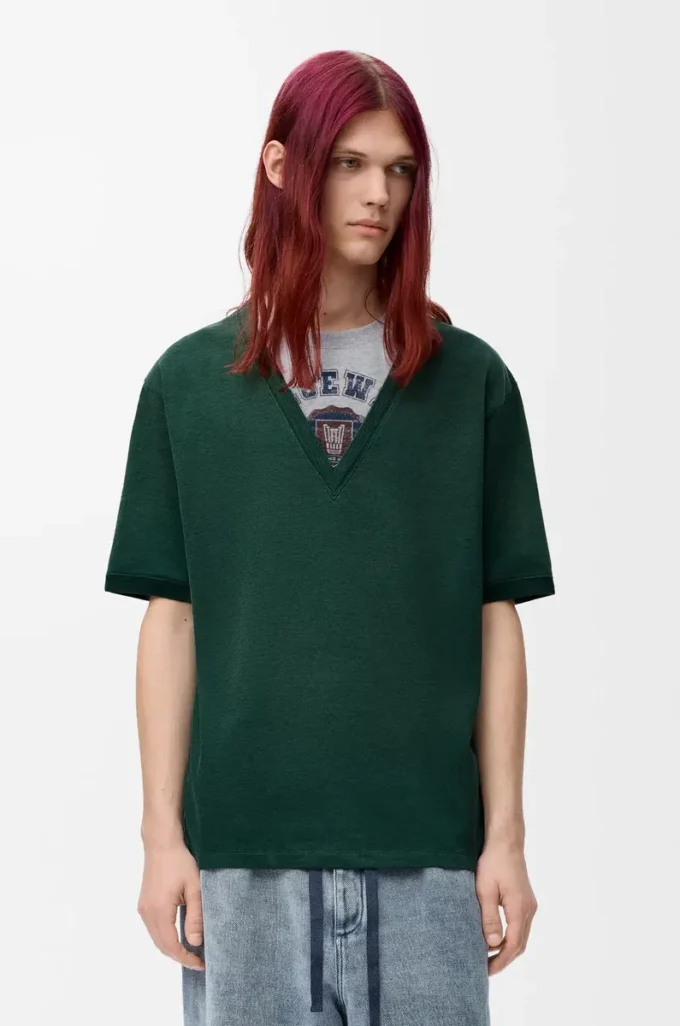 Loose fit T-shirt in cotton blend Green/Grey