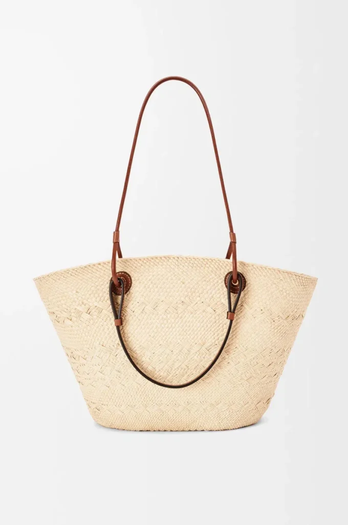 Medium Anagram Basket bag in iraca palm and calfskin Natural/Tan