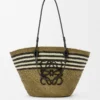 Medium Anagram basket in iraca palm and calfskin Dark Khaki/Black