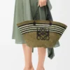 Medium Anagram basket in iraca palm and calfskin Dark Khaki/Black