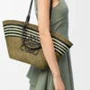 Medium Anagram basket in iraca palm and calfskin Dark Khaki/Black