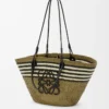 Medium Anagram basket in iraca palm and calfskin Dark Khaki/Black