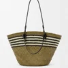 Medium Anagram basket in iraca palm and calfskin Dark Khaki/Black