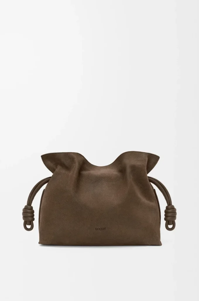 Medium Flamenco clutch in grained nubuck Tundra