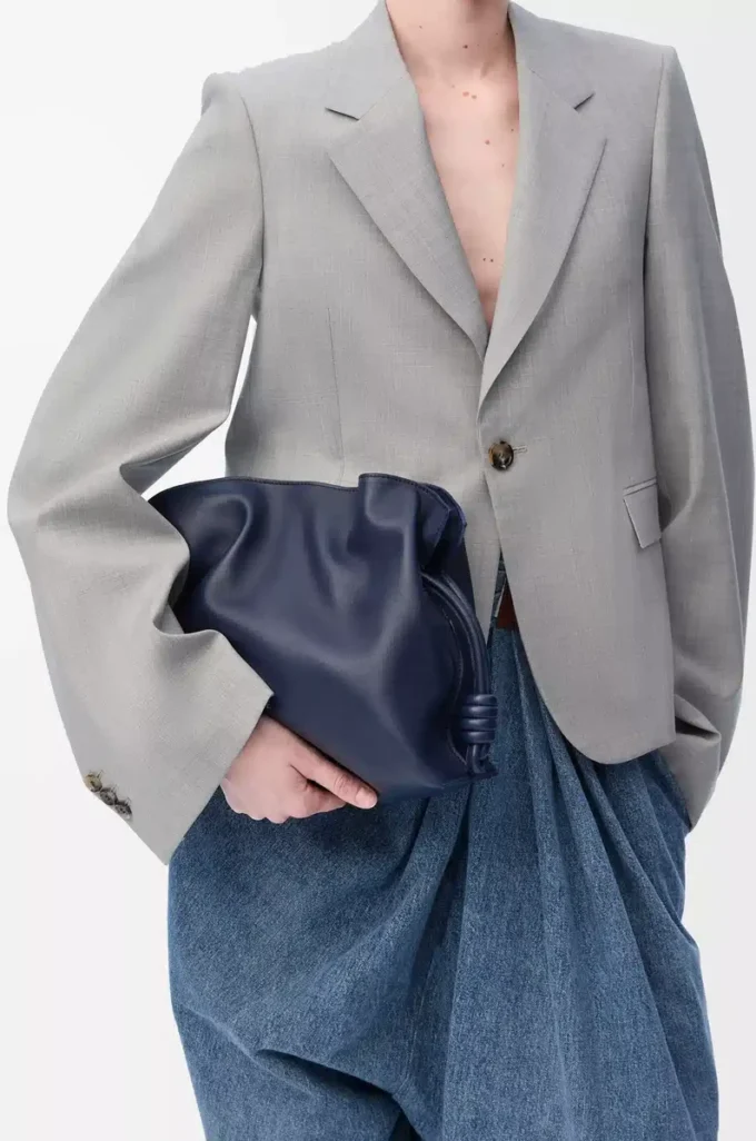 Medium Flamenco clutch in nappa calfskin Abyss Blue Medium Flamenco clutch in nappa calfskin Abyss Blue