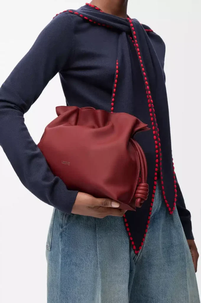 Medium Flamenco clutch in nappa calfskin Burnt Red Medium Flamenco clutch in nappa calfskin Burnt Red