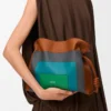 Medium Flamenco clutch in nappa calfskin Caramel/Bright Green Medium Flamenco clutch in nappa calfskin Caramel/Bright Green
