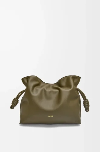 Medium Flamenco clutch in nappa calfskin Dark Khaki
