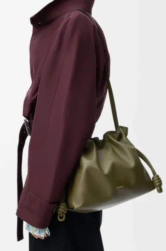 Medium Flamenco clutch in nappa calfskin Dark Khaki