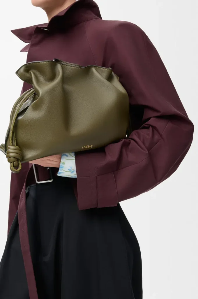 Medium Flamenco clutch in nappa calfskin Dark Khaki Medium Flamenco clutch in nappa calfskin Dark Khaki