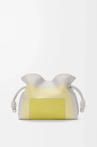 Medium Flamenco clutch in nappa calfskin Pale Grey/Light Citrine