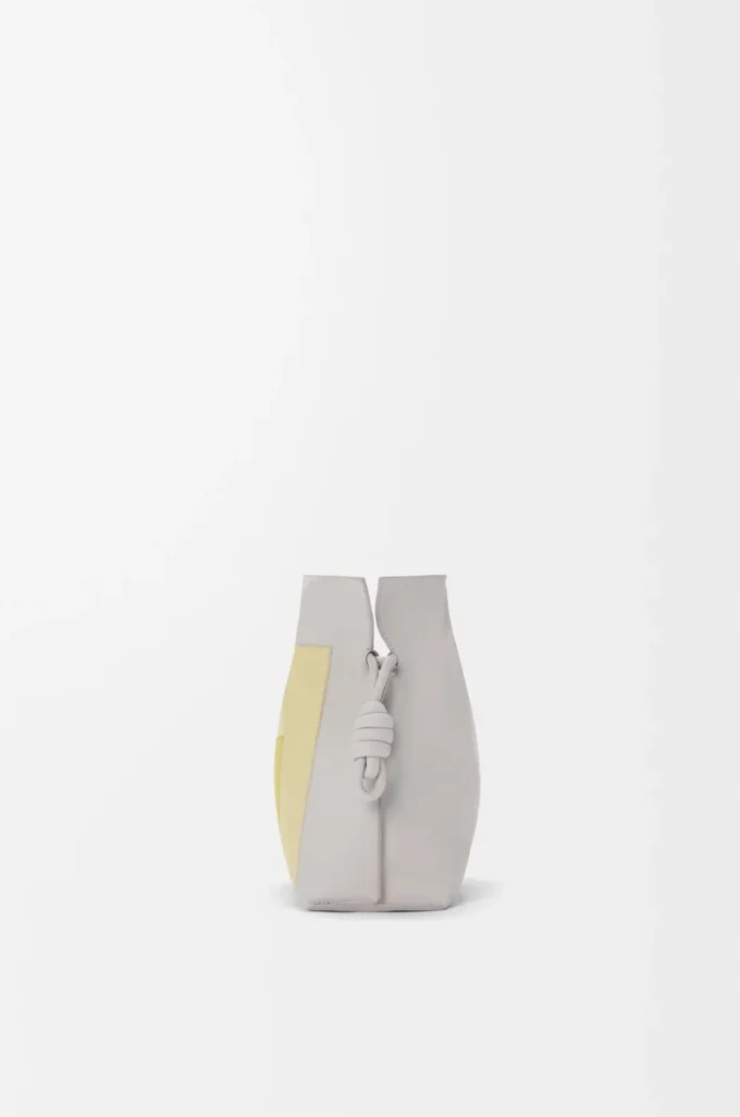 Medium Flamenco clutch in nappa calfskin Pale Grey/Light Citrine