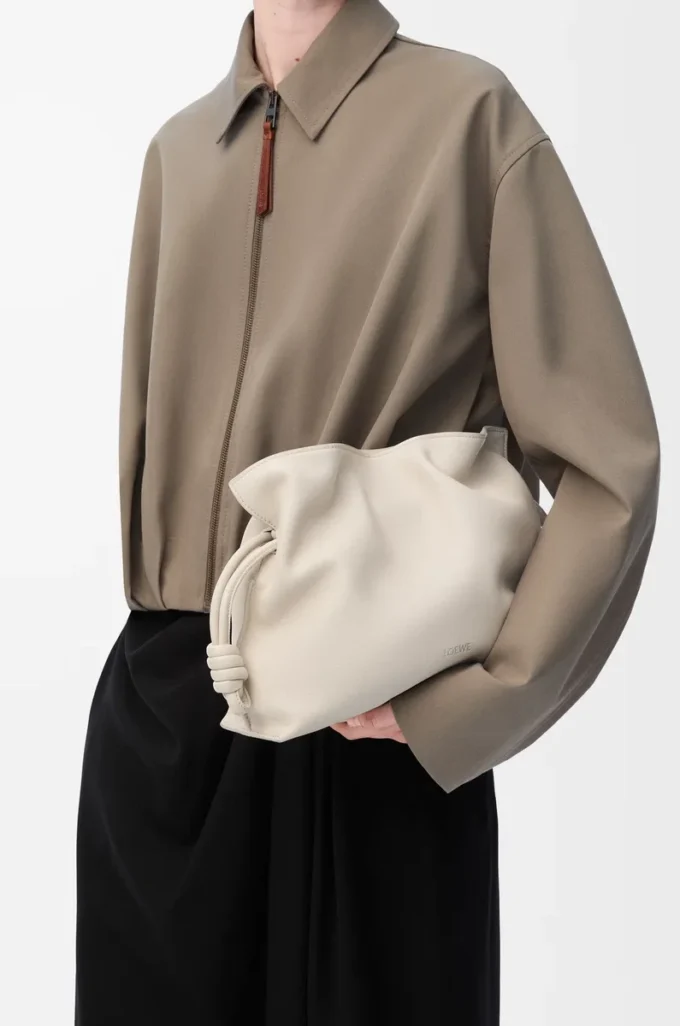 Medium Flamenco clutch in nappa calfskin Sea Salt Medium Flamenco clutch in nappa calfskin Sea Salt
