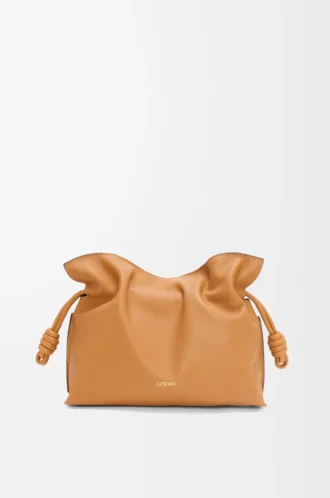 Medium Flamenco clutch in nappa calfskin Warm Desert