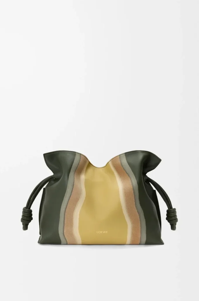 Medium Flamenco clutch Landscape in nappa calfskin Bottle Green/Ochre Medium Flamenco clutch Landscape in nappa calfskin Bottle Green/Ochre