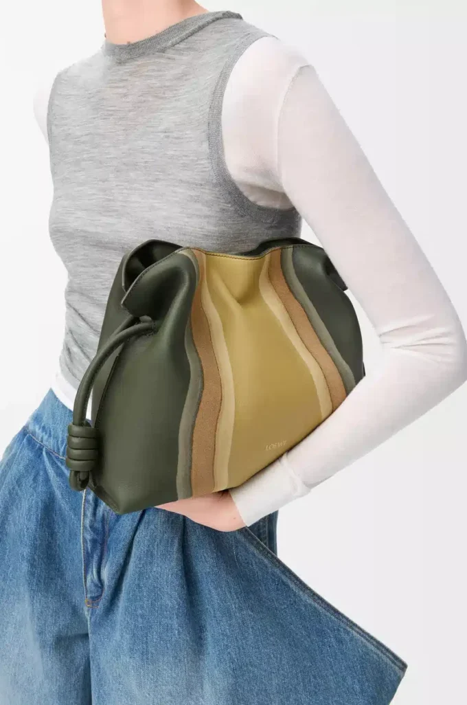 Medium Flamenco clutch Landscape in nappa calfskin Bottle Green/Ochre Medium Flamenco clutch Landscape in nappa calfskin Bottle Green/Ochre