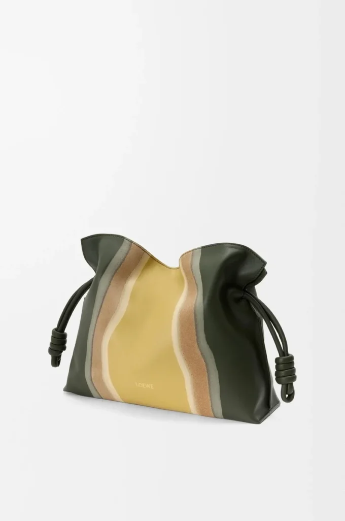 Medium Flamenco clutch Landscape in nappa calfskin Bottle Green/Ochre Medium Flamenco clutch Landscape in nappa calfskin Bottle Green/Ochre