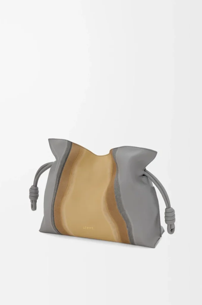 Medium Flamenco clutch Landscape in nappa calfskin Sparkling Grey/Butter Medium Flamenco clutch Landscape in nappa calfskin Sparkling Grey/Butter
