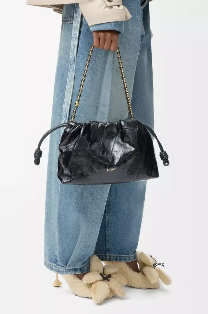 Medium Flamenco purse in eel Black Medium Flamenco purse in eel Black