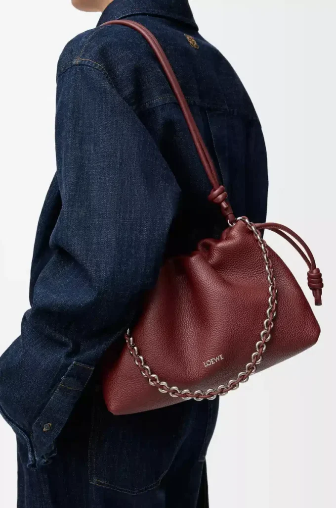 Medium Flamenco purse in fine grained calfskin Mahogany