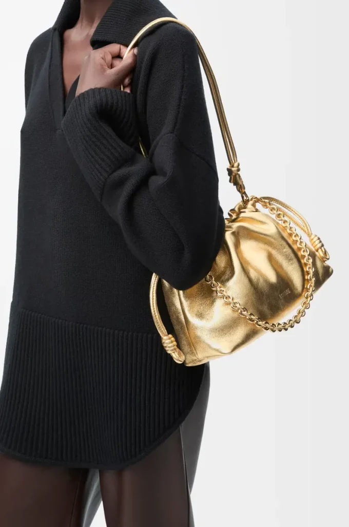 Medium Flamenco purse in laminated lambskin Gold Medium Flamenco purse in laminated lambskin Gold