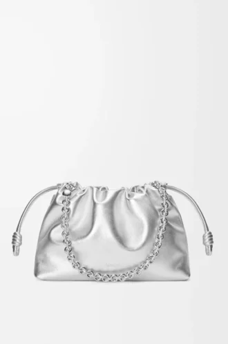 Medium Flamenco purse in laminated lambskin Silver