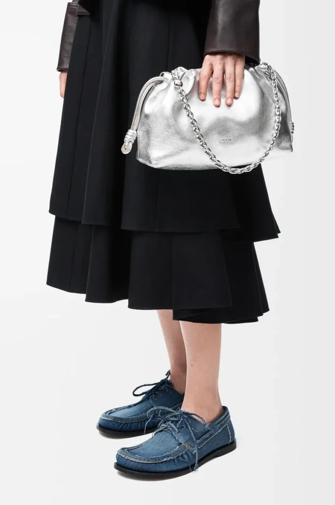 Medium Flamenco purse in laminated lambskin Silver Medium Flamenco purse in laminated lambskin Silver