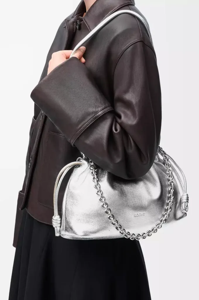 Medium Flamenco purse in laminated lambskin Silver Medium Flamenco purse in laminated lambskin Silver