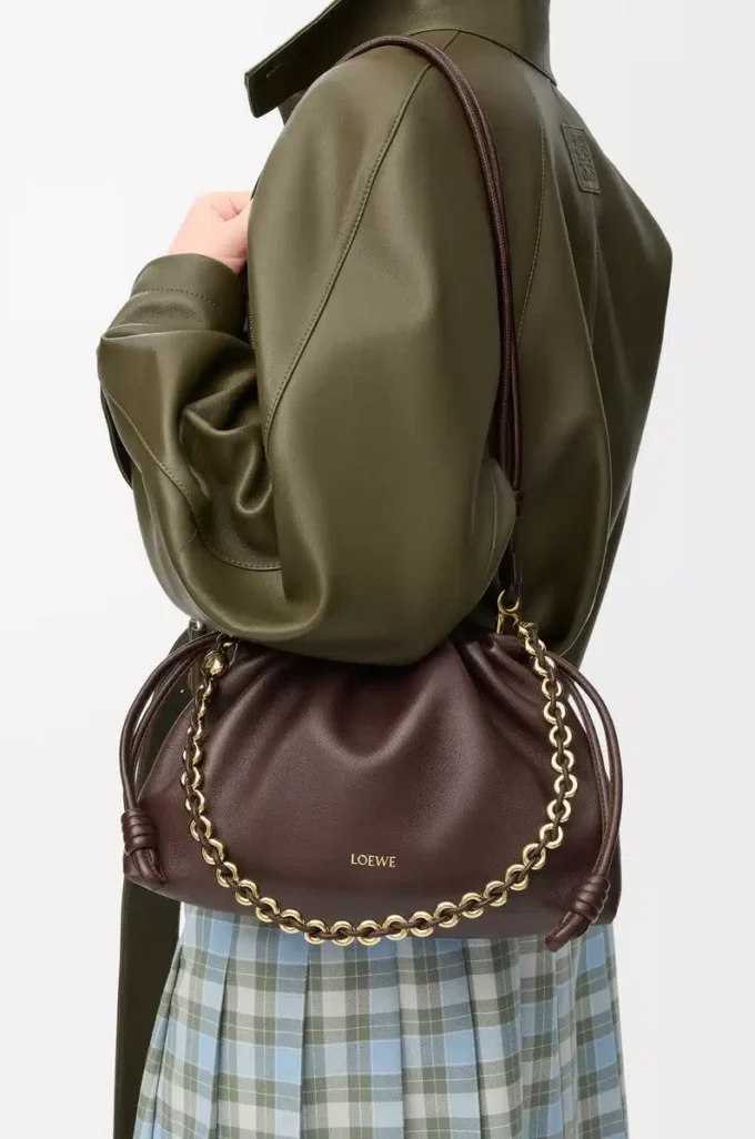 Medium Flamenco purse in mellow nappa lambskin Dark Chestnut