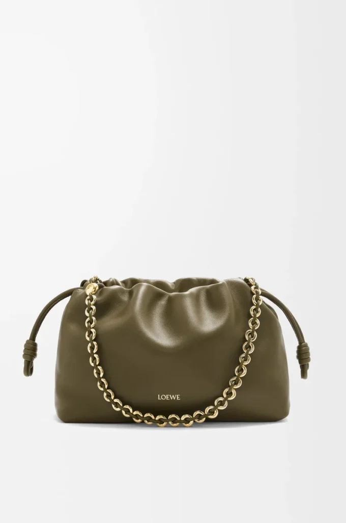 Medium Flamenco purse in mellow nappa lambskin Dark Khaki