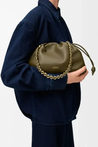Medium Flamenco purse in mellow nappa lambskin Dark Khaki