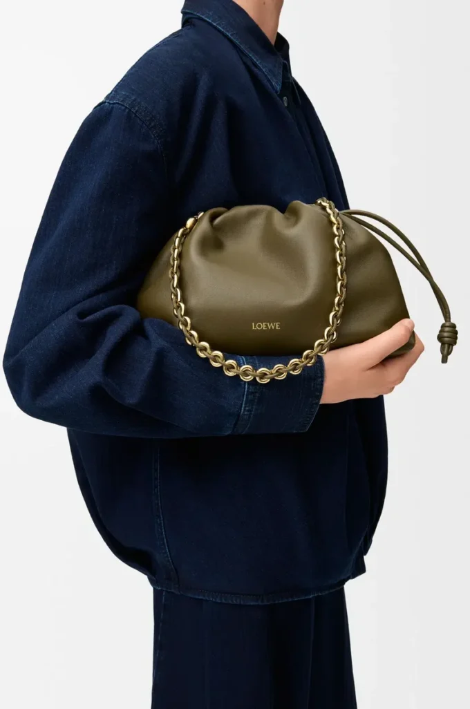 Medium Flamenco purse in mellow nappa lambskin Dark Khaki