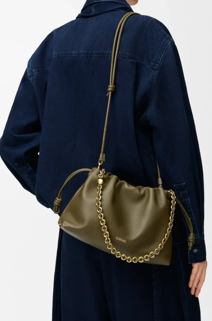Medium Flamenco purse in mellow nappa lambskin Dark Khaki