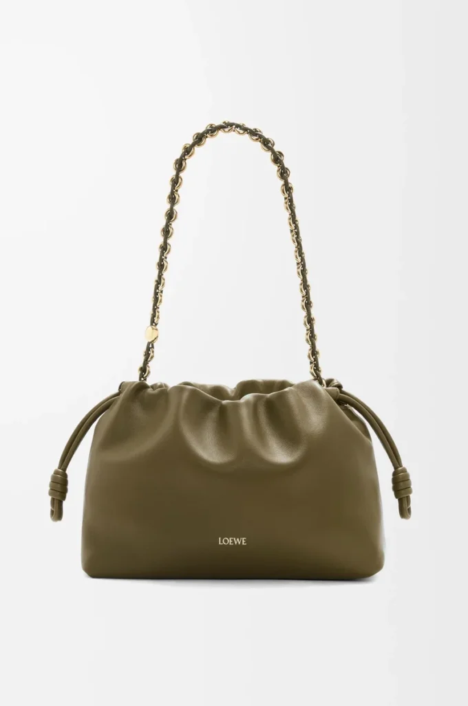 Medium Flamenco purse in mellow nappa lambskin Dark Khaki