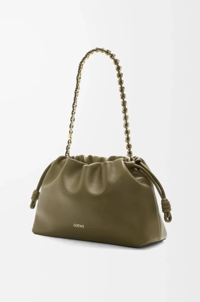 Medium Flamenco purse in mellow nappa lambskin Dark Khaki